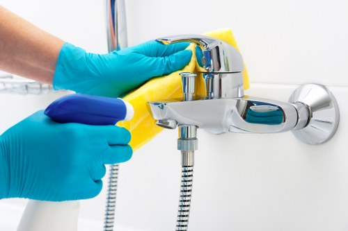 Cleaning specialist treating a carpet stain during an appointment